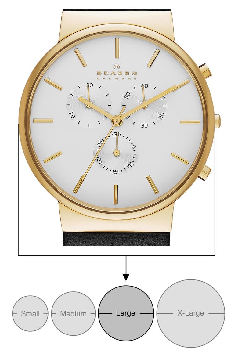 'Ancher' Chronograph Leather Strap Watch, 40mm, Alternate, color, BLACK/ GOLD
