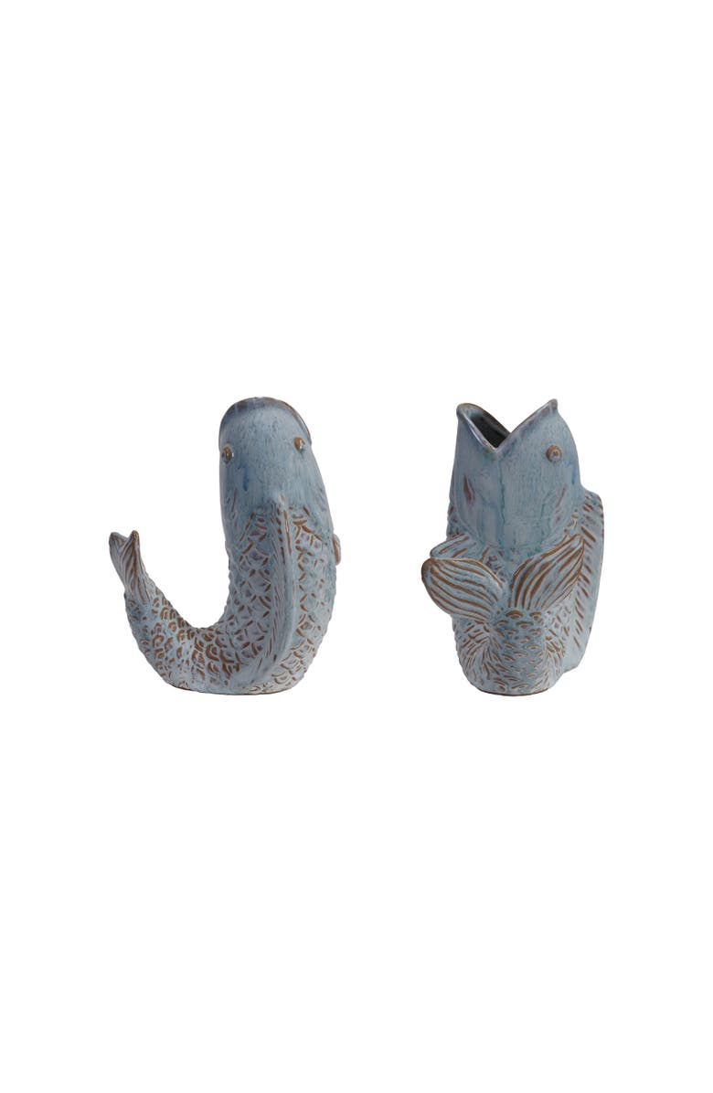 Storied Home Stoneware Fish Shaped Vase with Reactive Glaze, Blue, Main, color, Blue