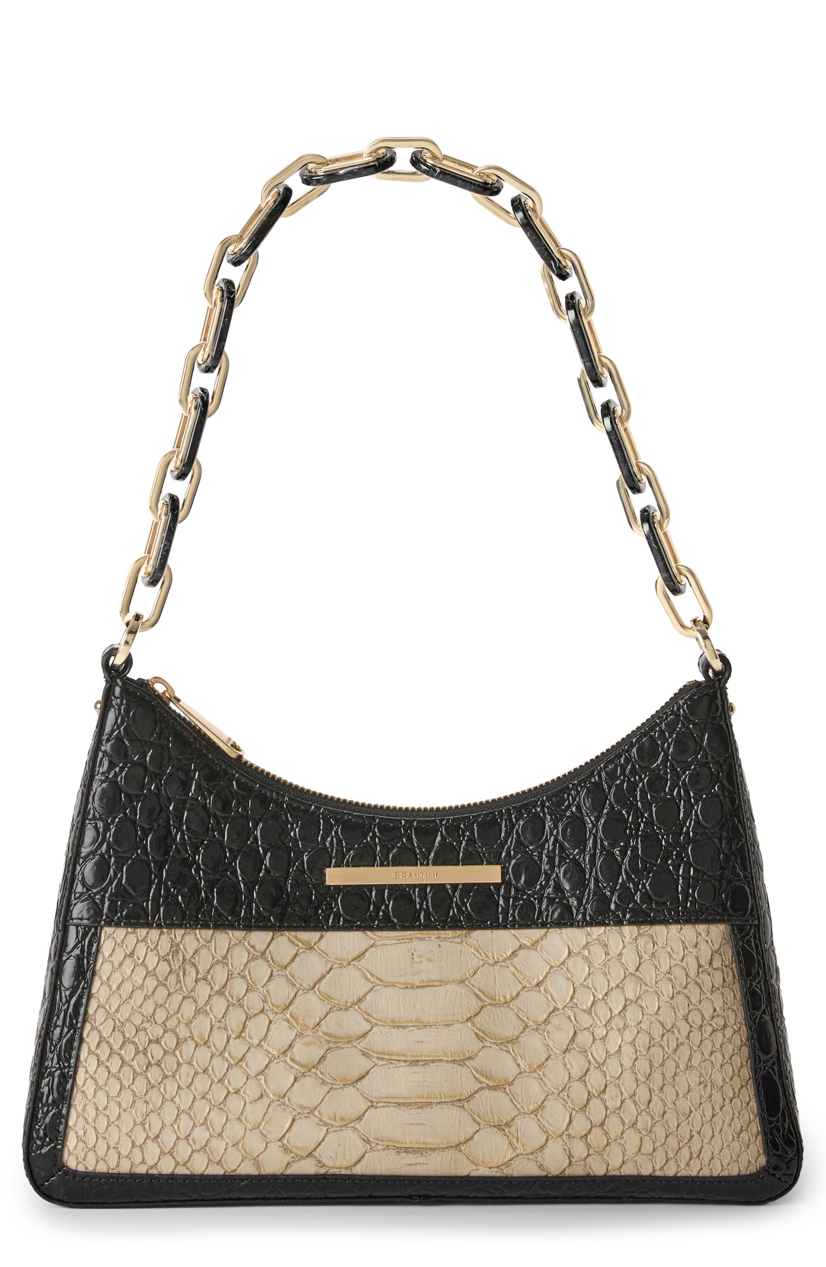 Mod Esme Croc Embossed Leather Shoulder Bag, Main, color, BLACK MULTI