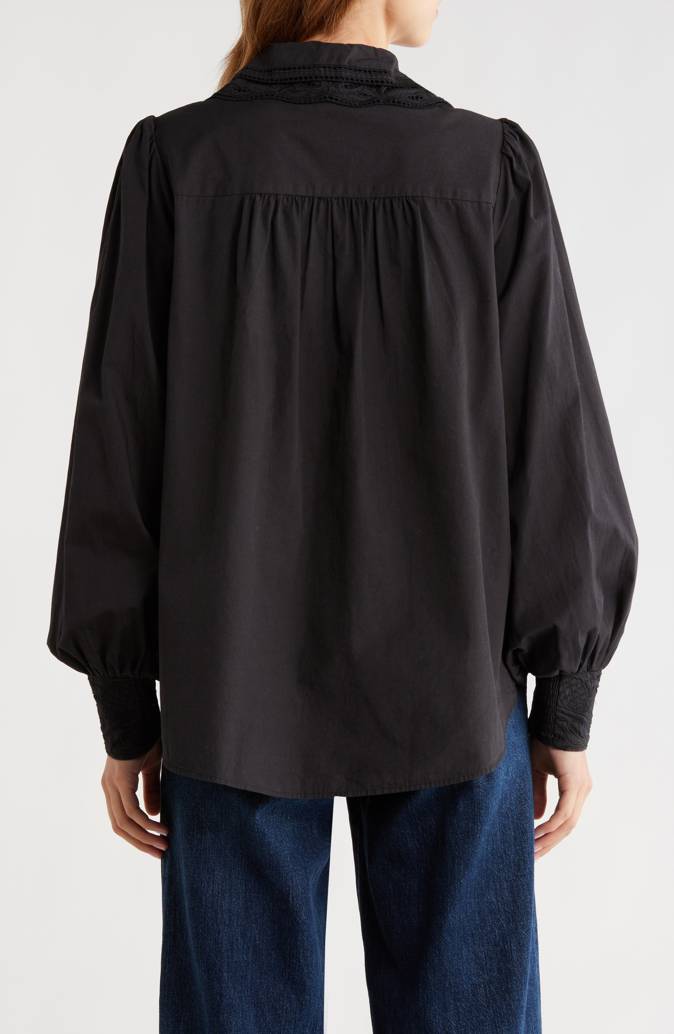 Embroidered Eyelet Puff Sleeve Button-Up Shirt - image 2