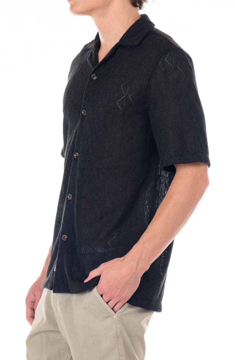 Original Paperbacks Capri Geometric Pointelle Knit Camp Shirt, Alternate, color, Black