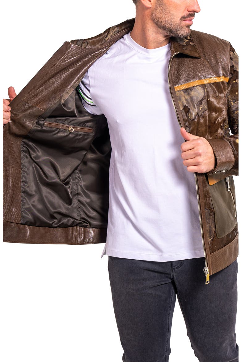 Ascension 0022 Leather & Genuine Calf Hair Jacket, Alternate, color, BROWN MULTI