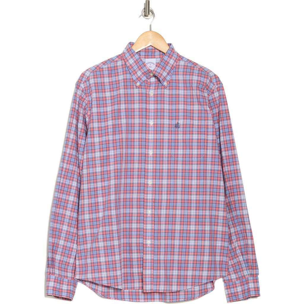 Brooks Brothers Plaid Long Sleeve Sport Fit Button-down Shirt In Pink