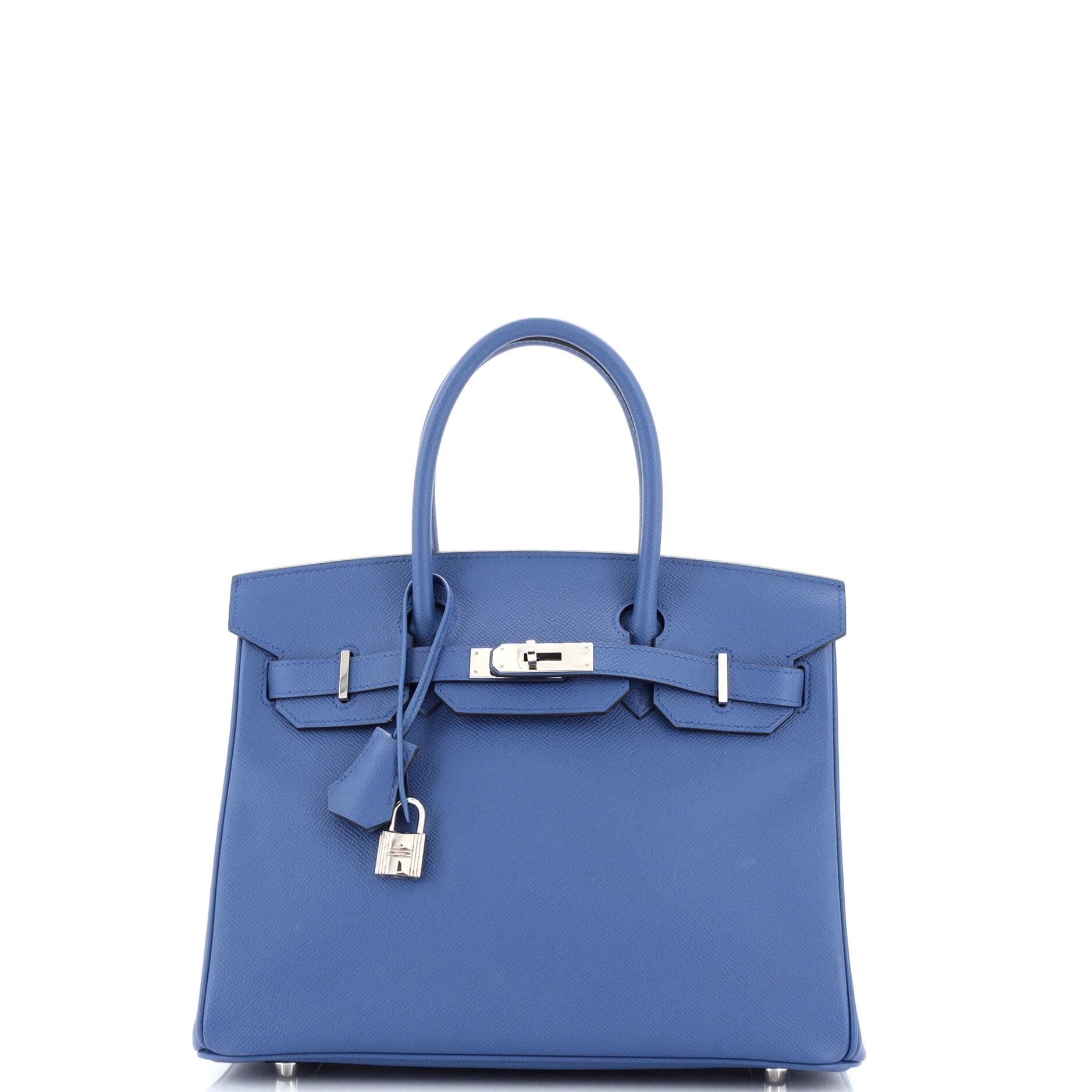 Pre-Owned Hermes Birkin Handbag Blue Epsom with Palladium Hardware 30, Main, color, Bleu Brighton