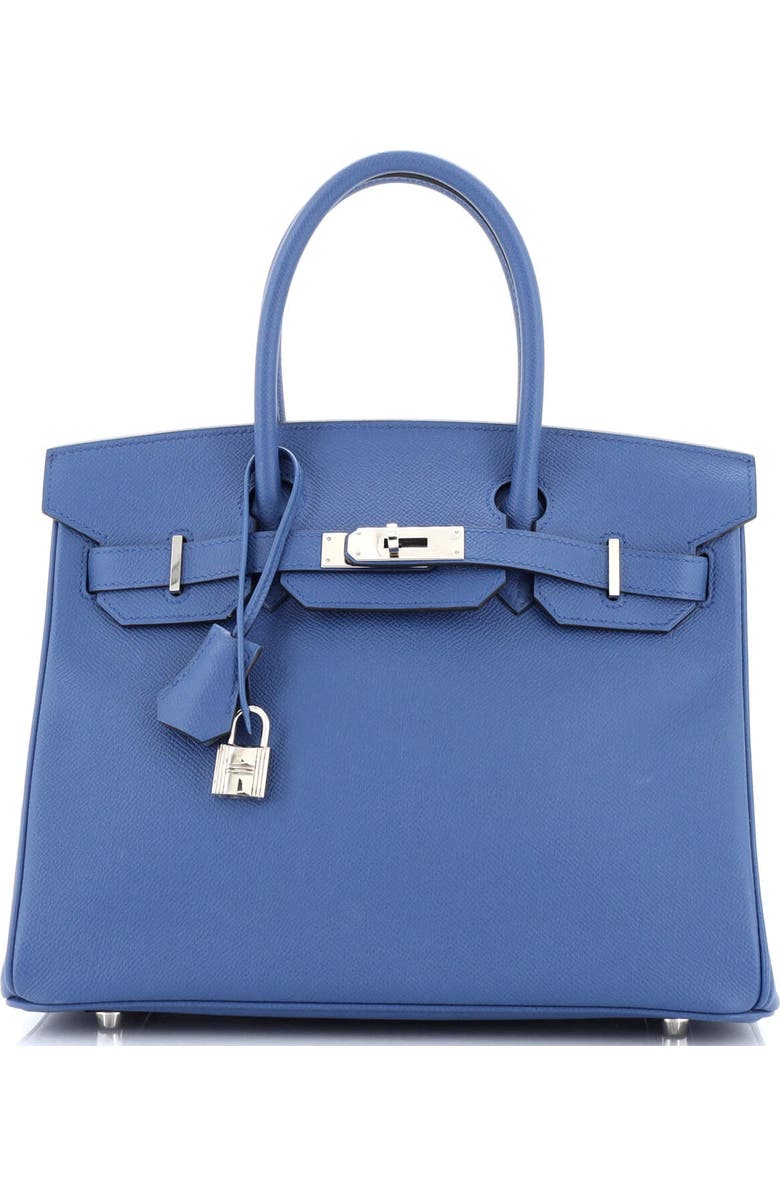 Pre-Owned Hermes Birkin Handbag Blue Epsom with Palladium Hardware 30, Main, color, Bleu Brighton