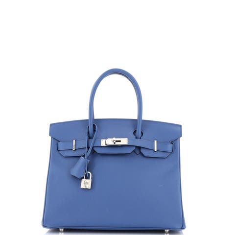 Birkin Handbag Blue Epsom with Palladium Hardware 30