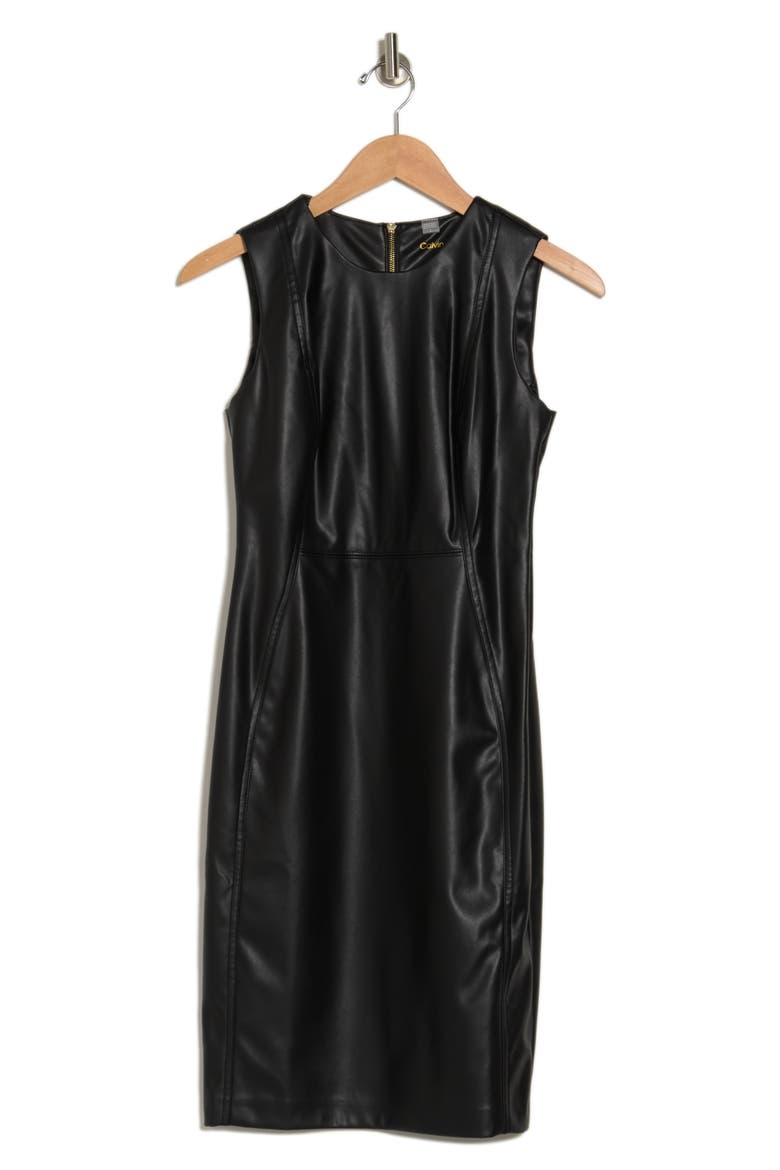 Faux Leather Sheath Dress, Alternate, color, BLACK
