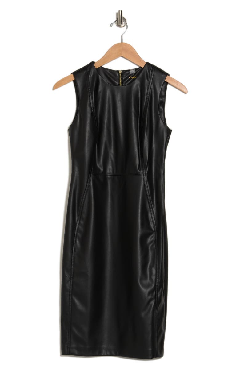 Calvin Klein Faux Leather Sheath Dress, Alternate, color, 