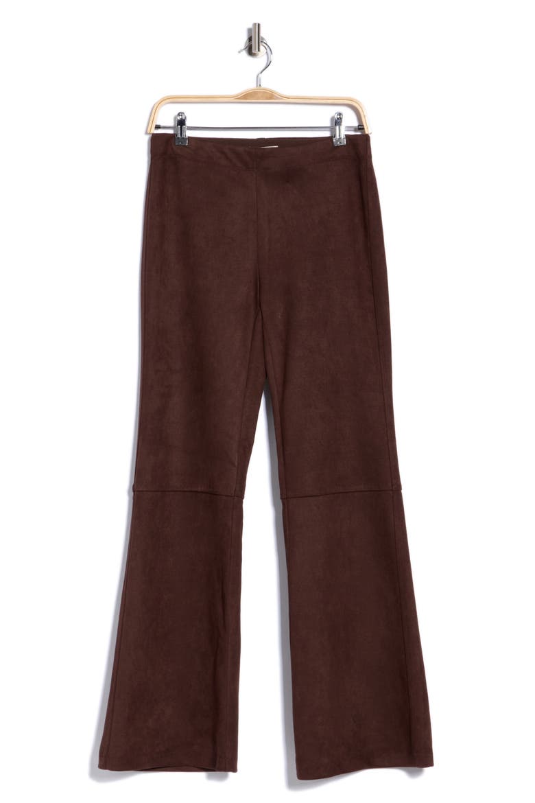 Faux Suede High Waist Bootcut Pants, Main, color, DK BROWN