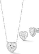 GLAZE JEWELRY Cubic Zirconia Heart Pendant Necklace & Stud Earrings Set