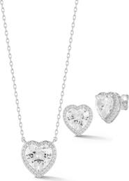 GLAZE JEWELRY Cubic Zirconia Heart Pendant Necklace & Stud Earrings Set