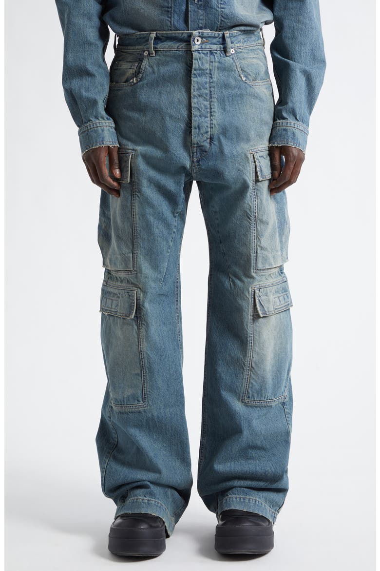 Distressed Straight Leg Cargo Jeans, Main, color, WASHED INDIGO
