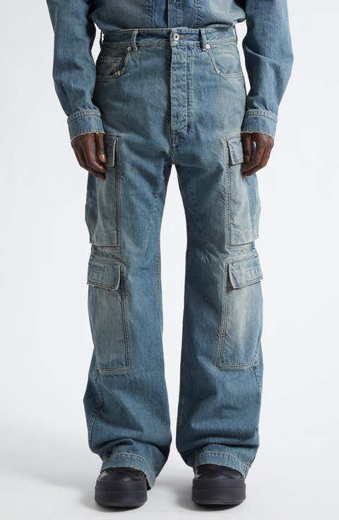 Distressed Straight Leg Cargo Jeans