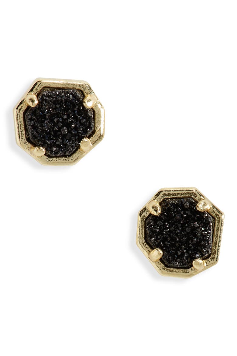 Nola Stud Earrings, Main, color, BLACK DRUSY
