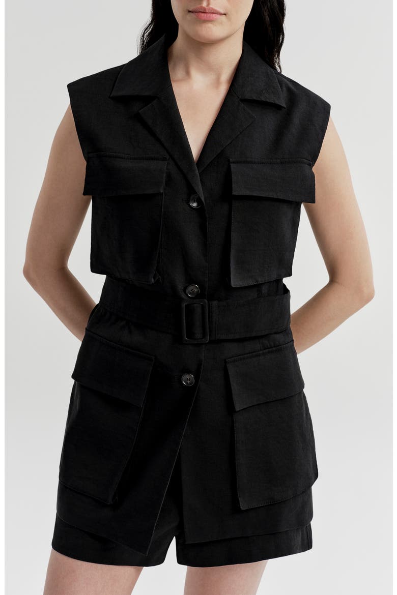 Cameron Linen Blend Belted Vest, Alternate, color, BLACK