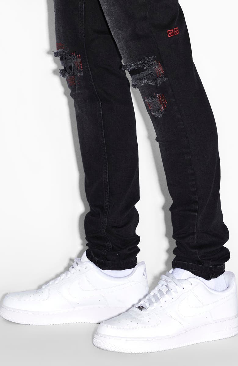 Ksubi Van Winkle Red Boggle Trashed Ripped Skinny Jeans, Alternate, color,