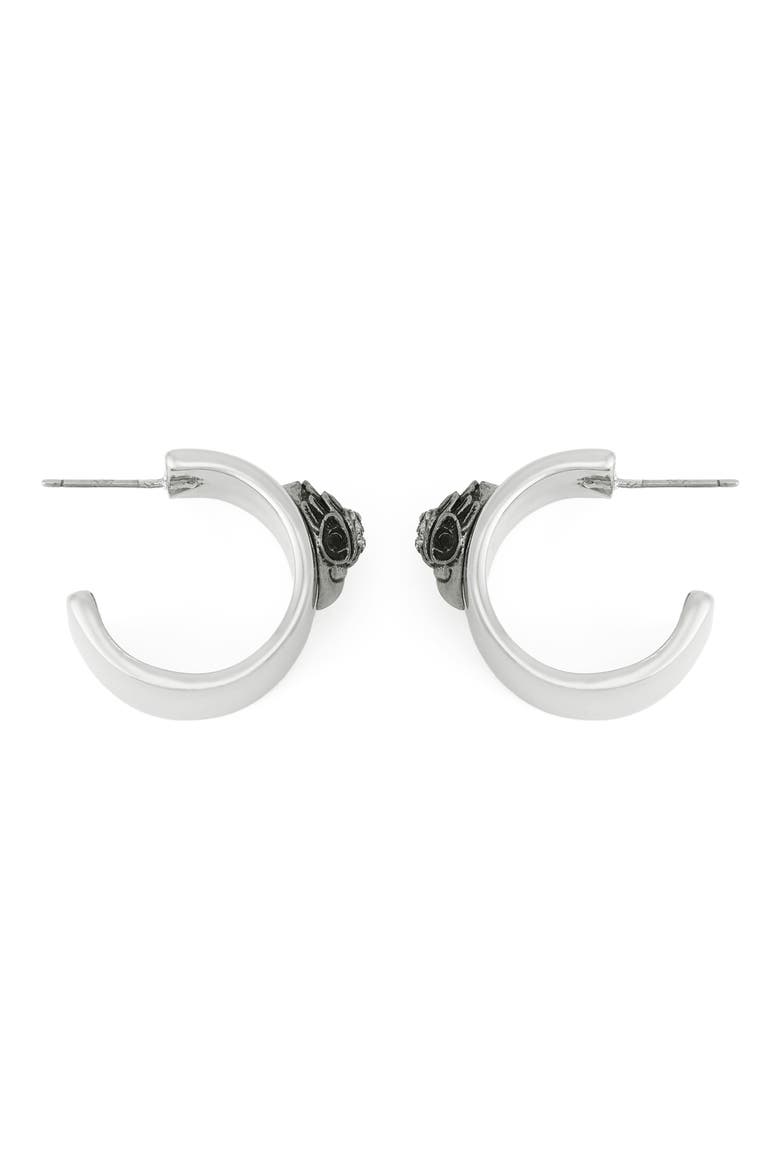 Eagle Hoop Earrings, Main, color, ANTIQUE SILVER