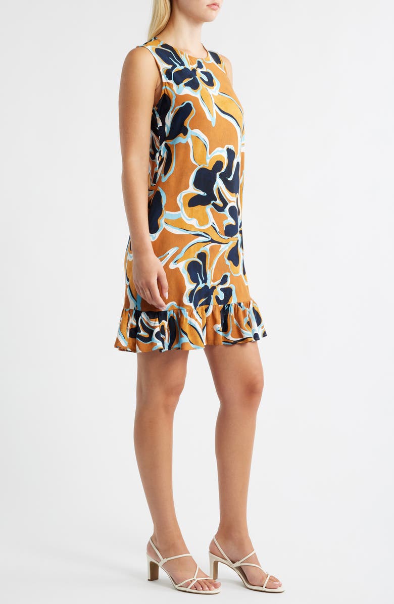 Halogen<sup>®</sup> Floral Print Ruffle Hem Dress, Alternate, color, Cafe