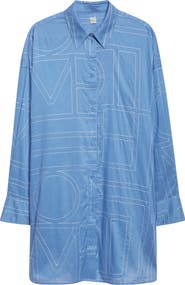 TOTEME Embroidered Oversize Long Sleeve Cotton & Lyocell Voile Shirtdress