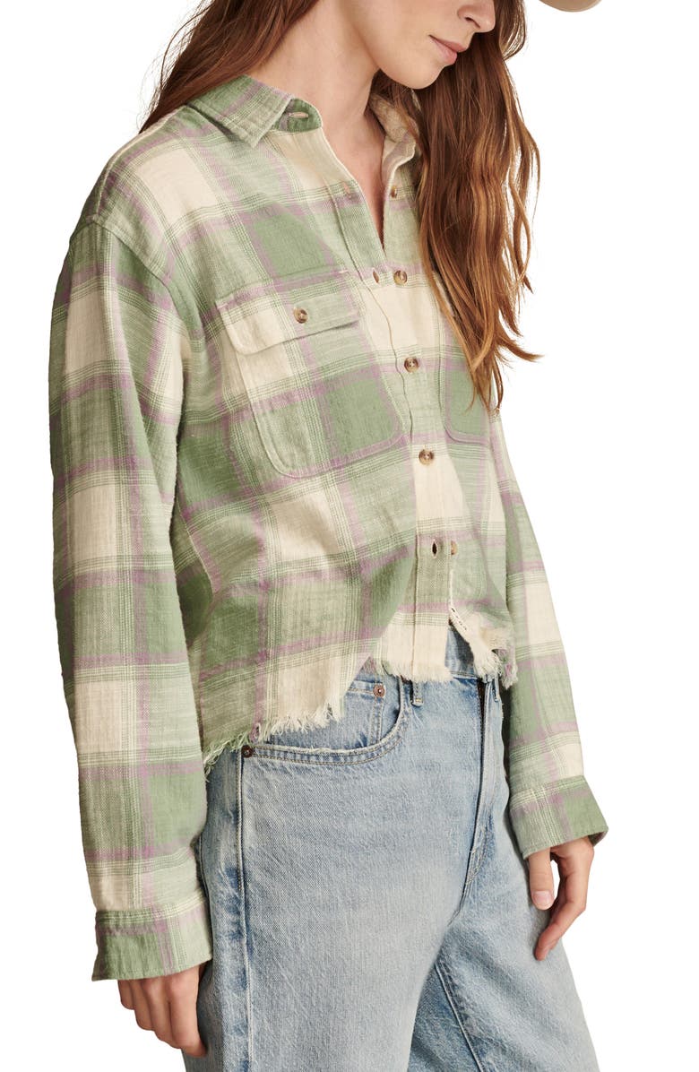 Lucky Brand Raw Edge Plaid Button-Up Shirt, Alternate, color, Green Plaid
