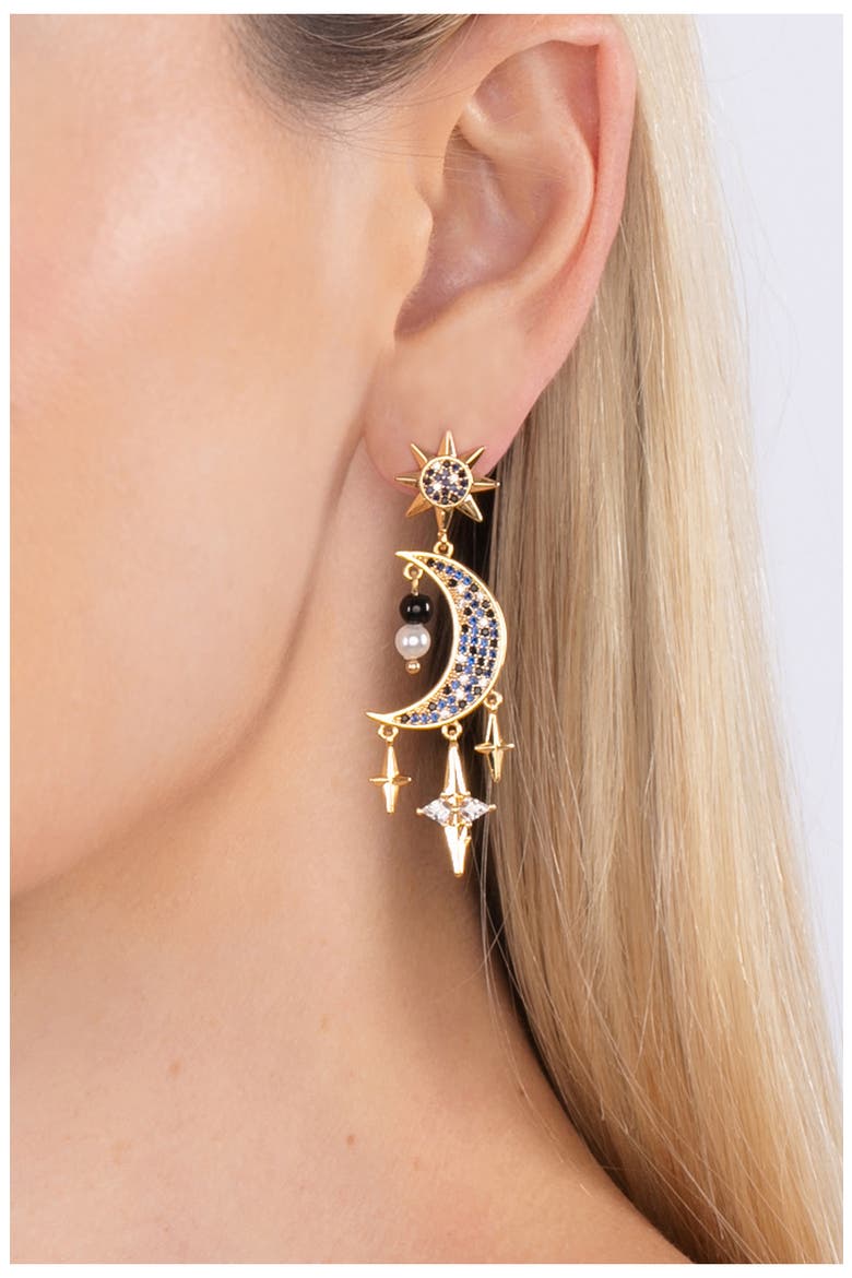Double Blue Moon CZ Earrings, Alternate, color, GOLD