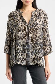 APNY Print Tassel Split Neck Chiffon Top