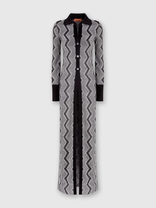 Shop Missoni Long Zig Zag Lamé Viscose Cardigan In Black & Silver
