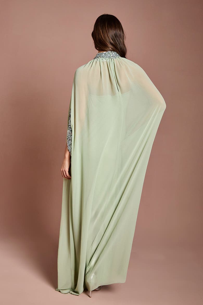Chiffon Cape Style Sequin Maxi Dress, Alternate, color, Sage