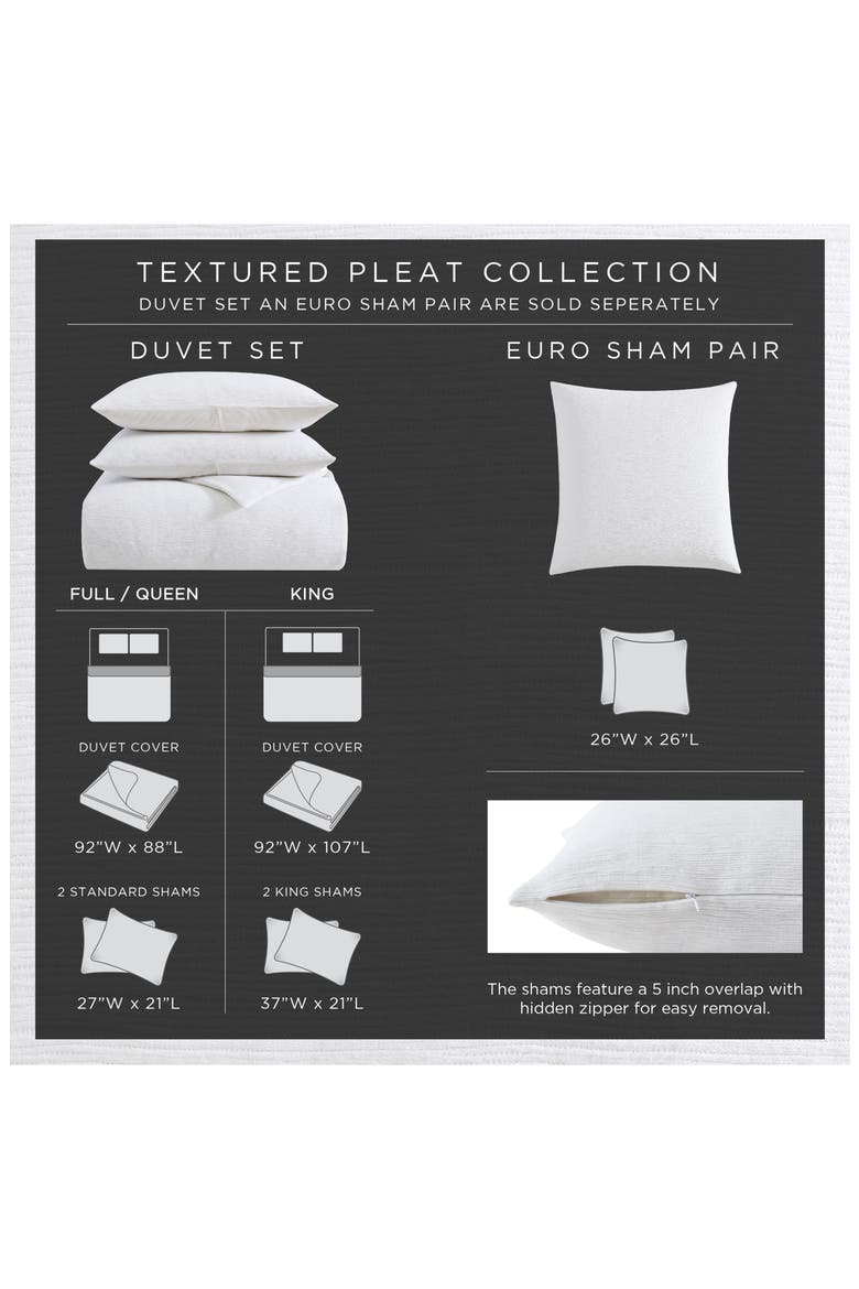 Solid Textured Pleat Duvet Cover & Sham Set, Alternate, color, WHITE