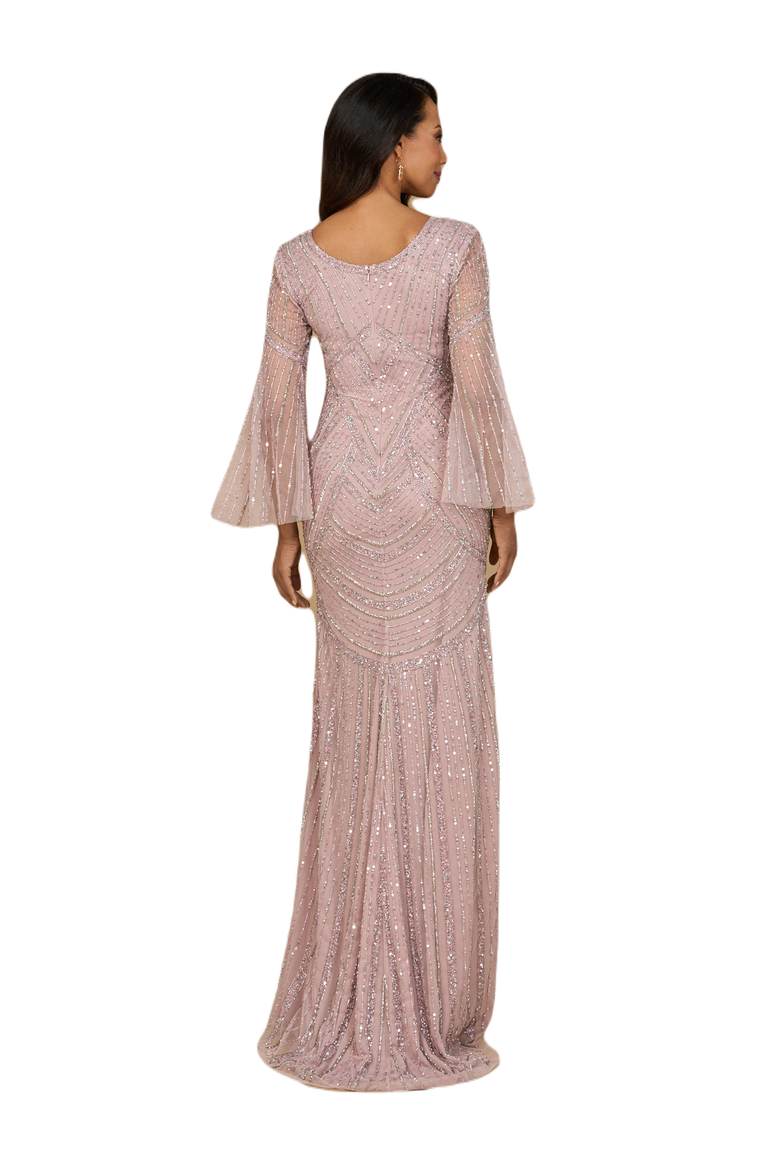 Long Sleeve Beaded Gown, Alternate, color, Blush