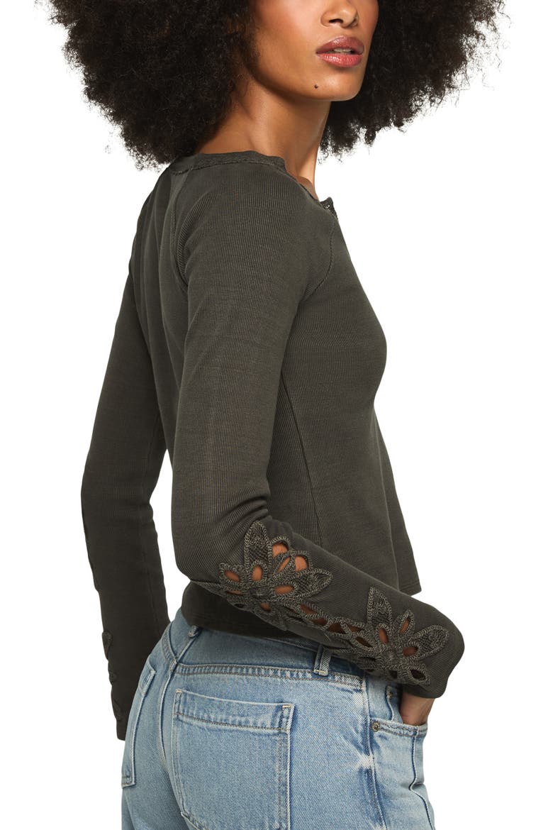 Lace Trim Notch Neck Rib Henley, Alternate, color, RAVEN