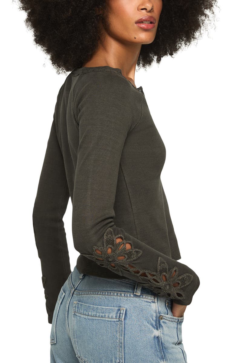 Lucky Brand Lace Trim Notch Neck Rib Henley, Alternate, color, Raven