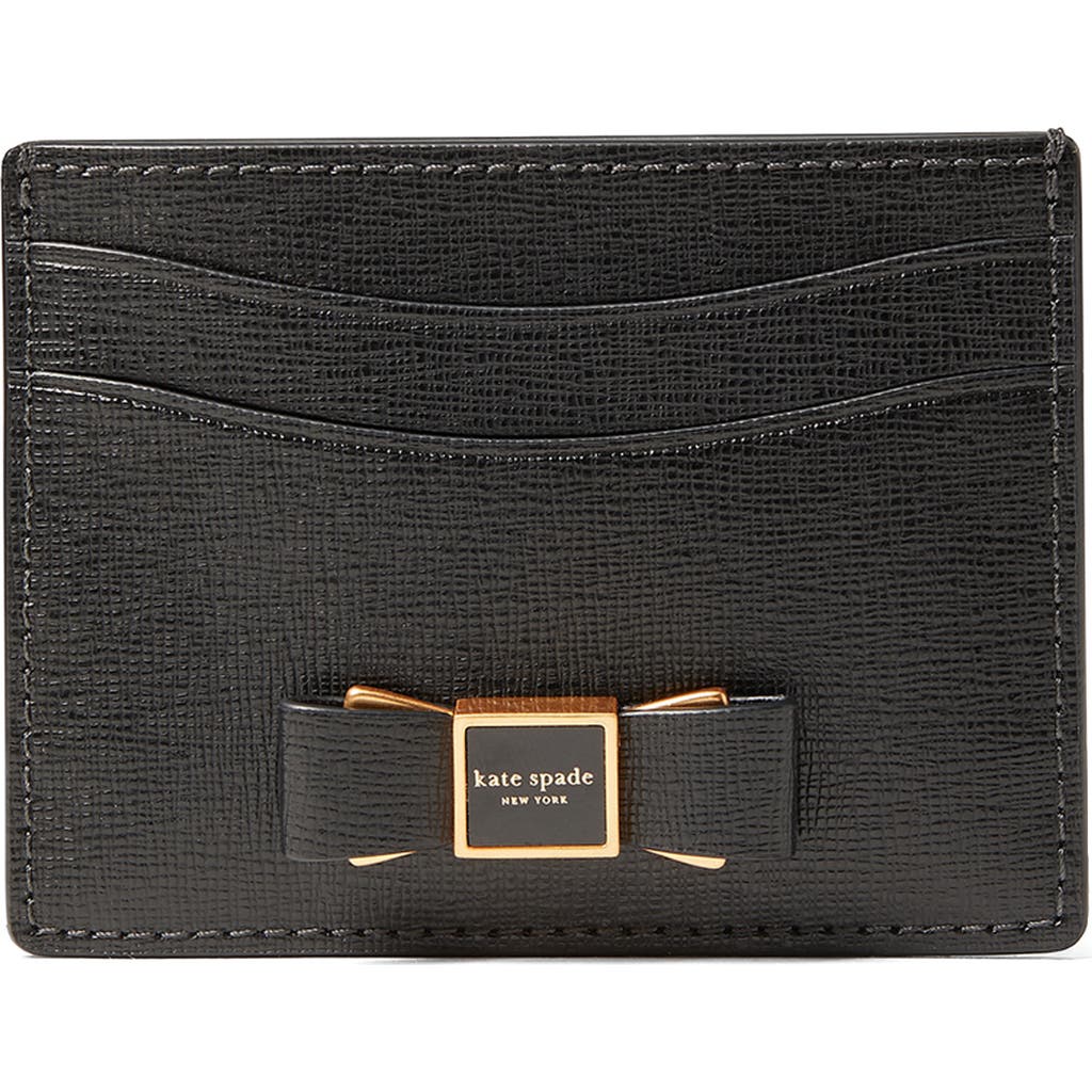 Kate Spade New York Morgan Embellished Bow Saffiano Leather Card Case In Black