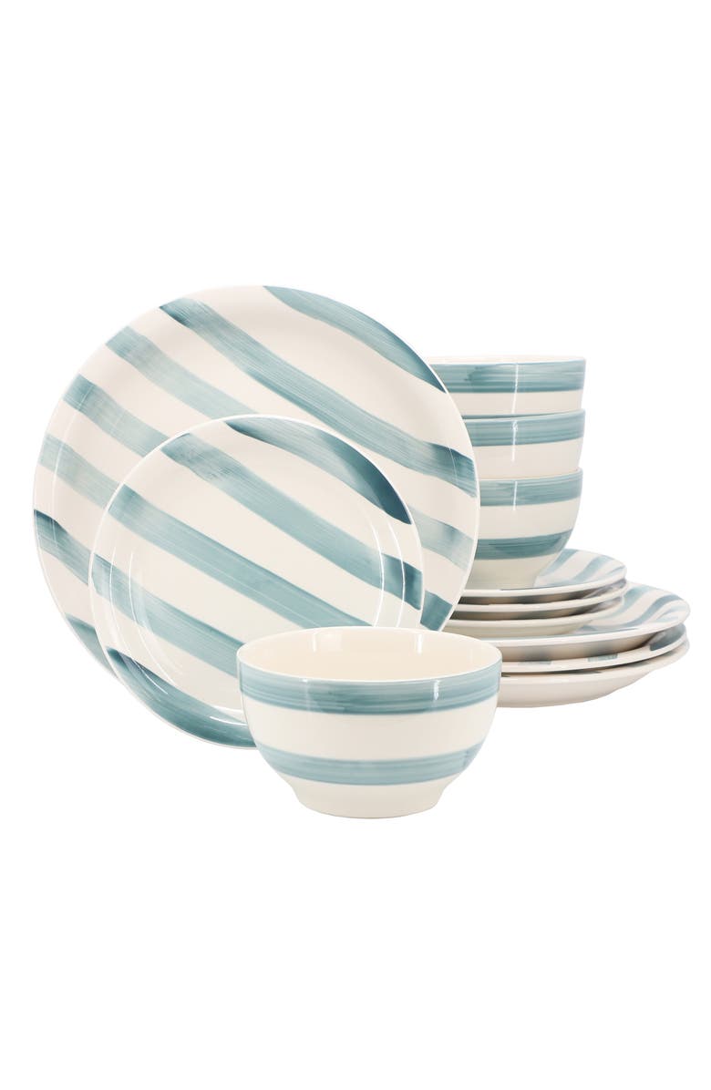 Gibson Home Kenwood Shores 12 Piece Stoneware Dinnerware Set, Main, color, Blue