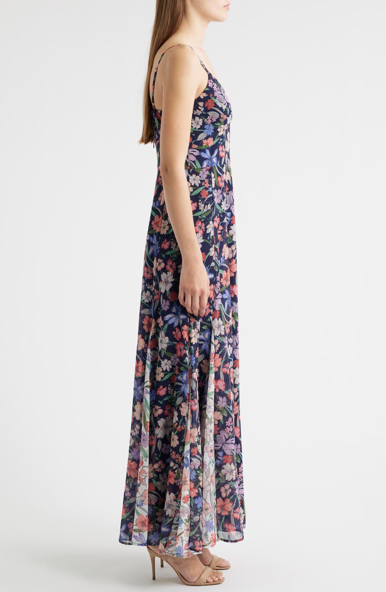 Hutch Floral Print Godet Sleeveless Gown, Alternate, color, Navy Garden