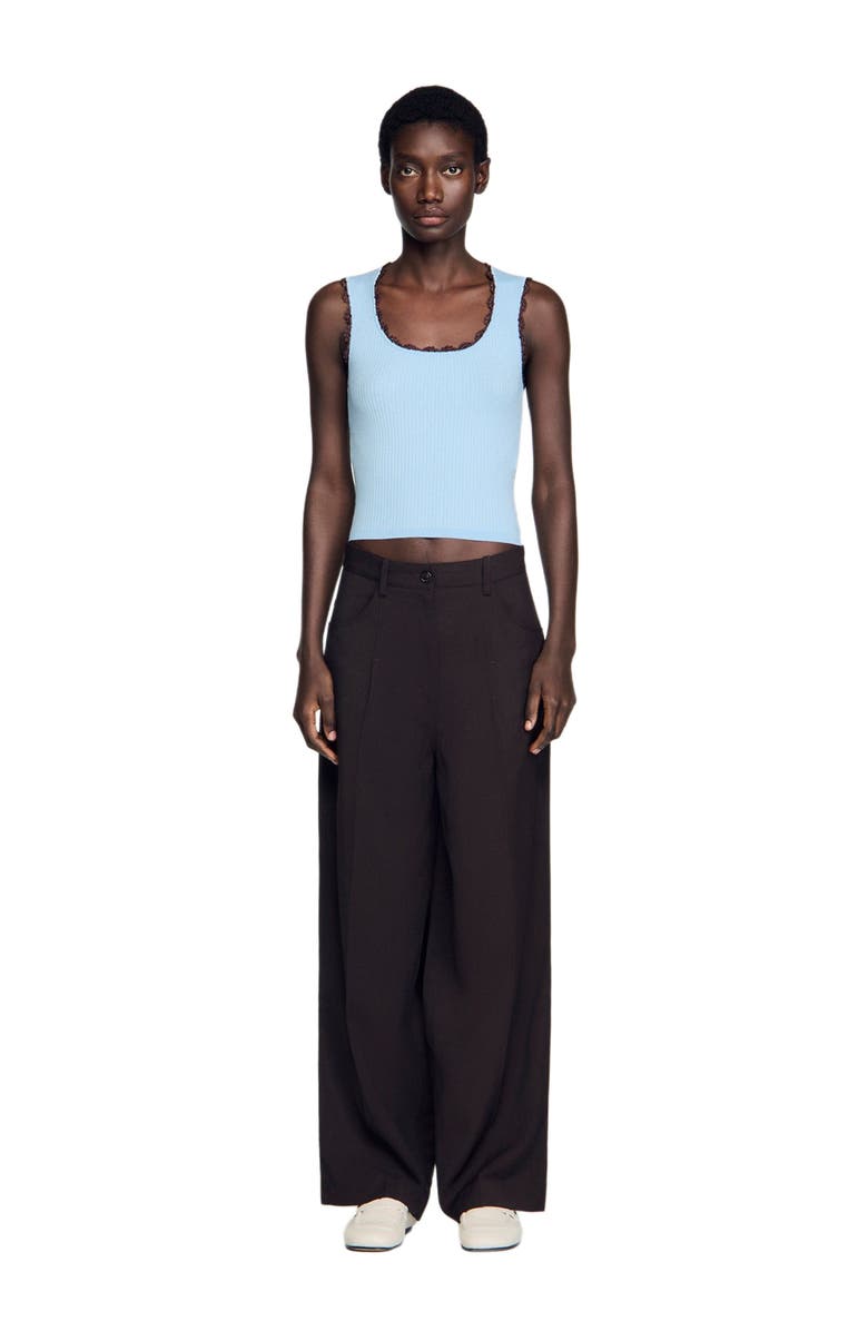 SANDRO Crochet detail knit top, Alternate, color, Sky Blue