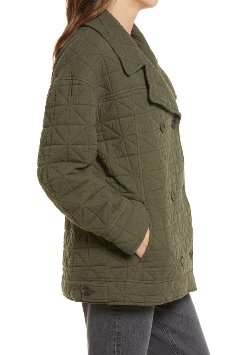 Double Breasted Diamond Quilted Cotton Jacket, Alternate, color, OLIVE SARMA