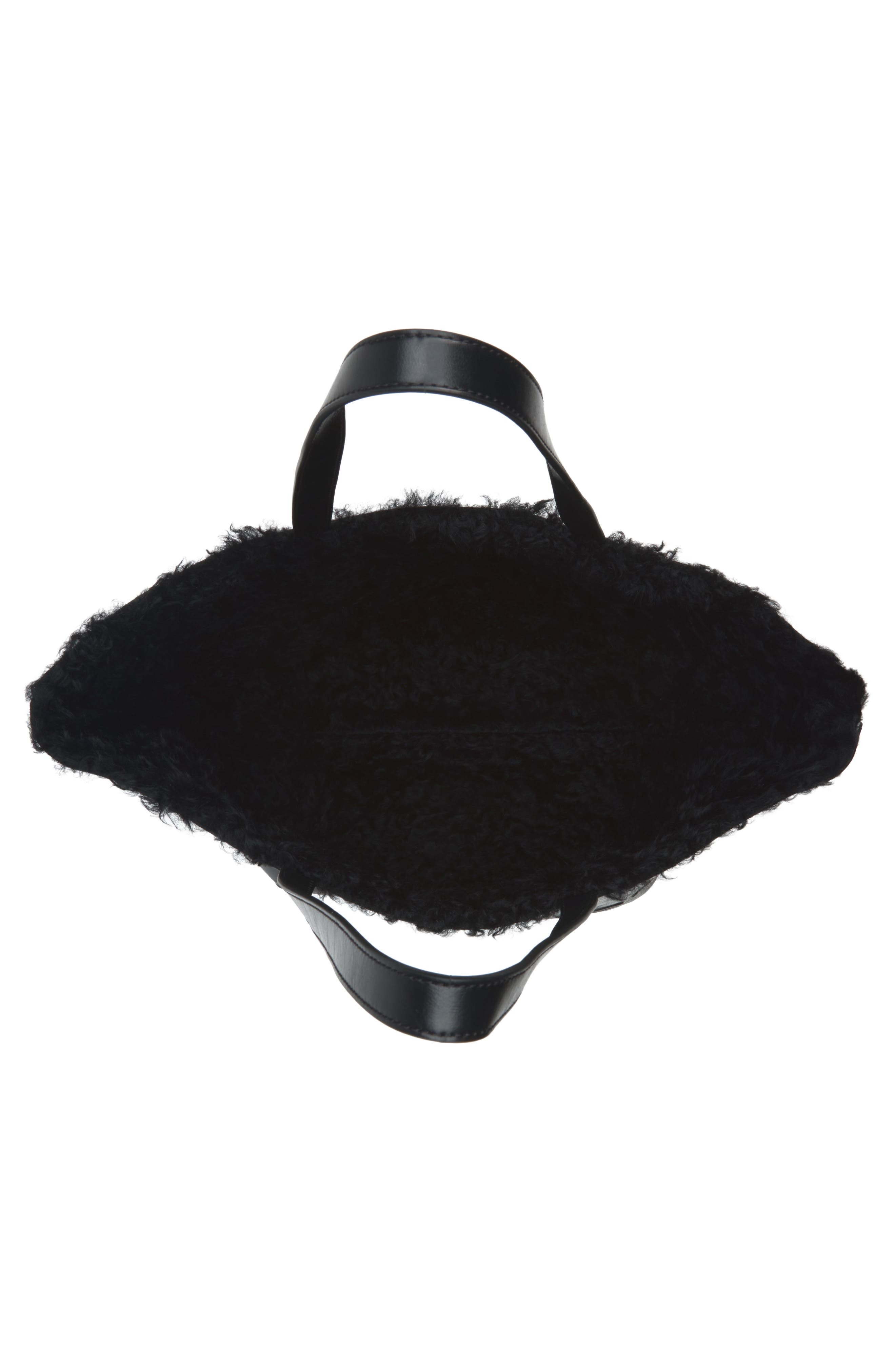 Punch Genuine Shearling Lined Leather Tote, Alternate, color, BLACK