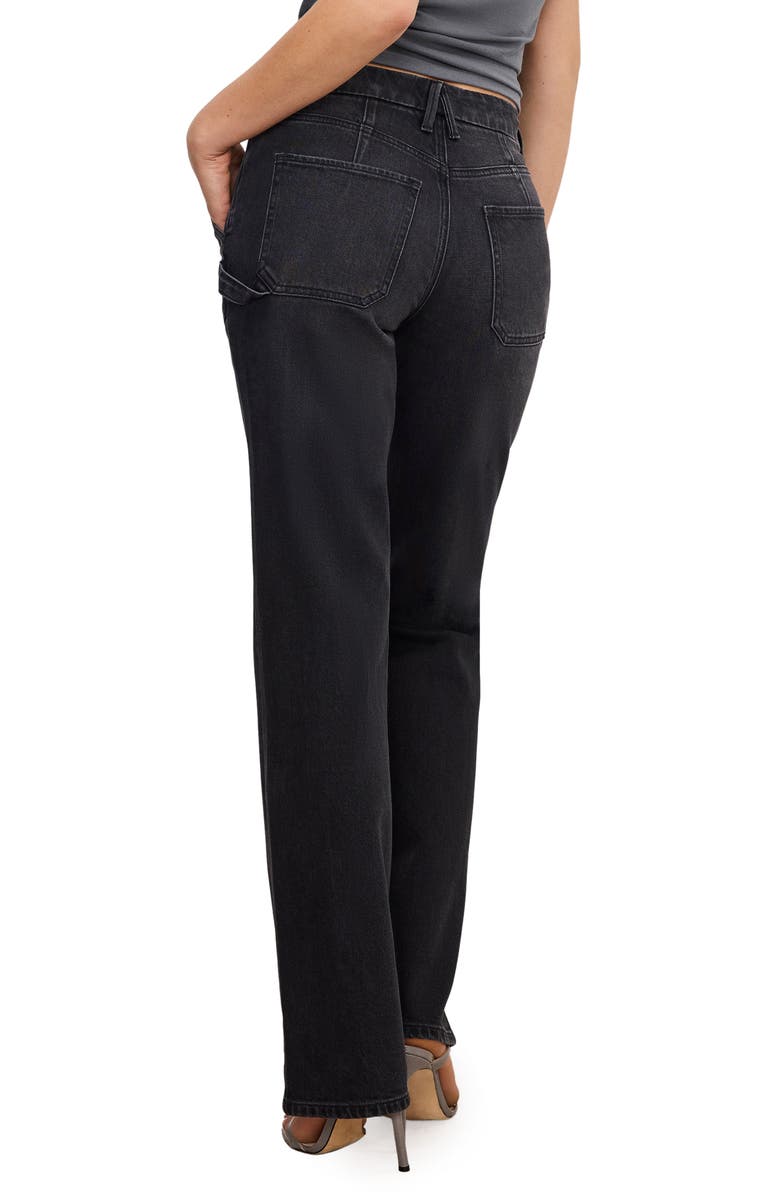 Good American Good Icon High Waist Straight Leg Carpenter Jeans, Alternate, color, Black354