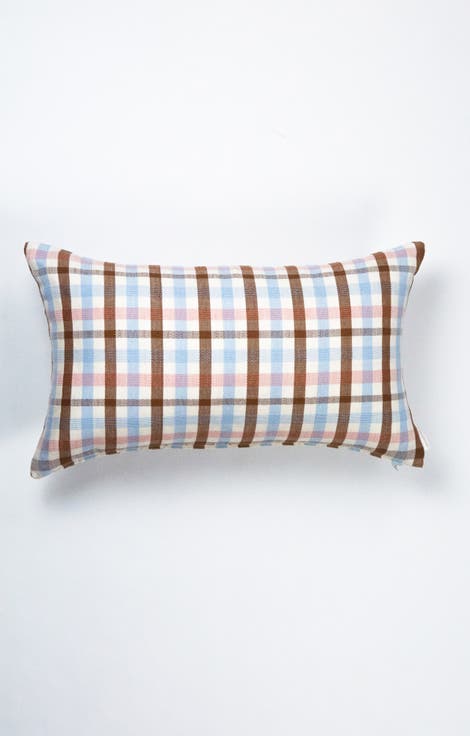 Handwoven Classic Plaid Rectangle Cotton Throw Pillow