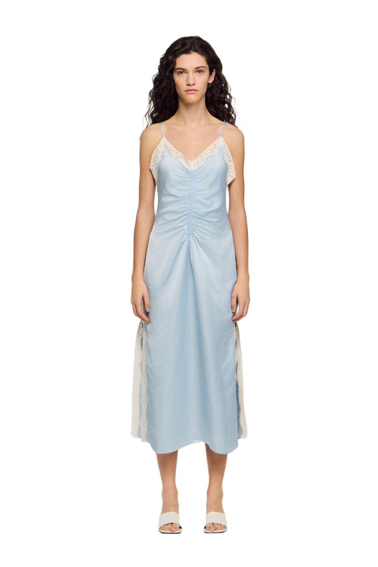Satin-effect maxi dress with straps, Main, color, Sky blue