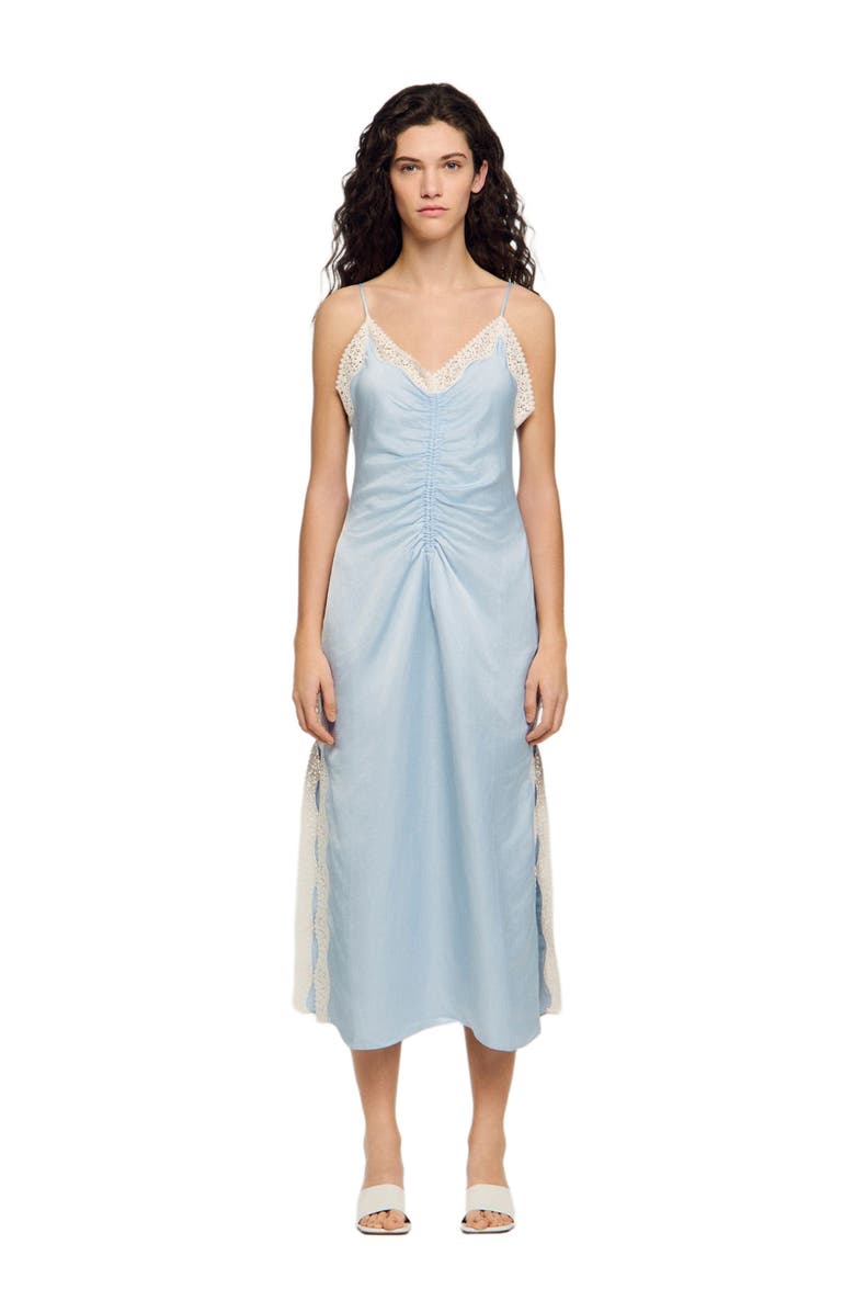 SANDRO Satin-effect maxi dress with straps, Main, color, Sky Blue