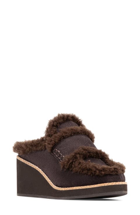 Faux Shearling Lined Wedge Clog