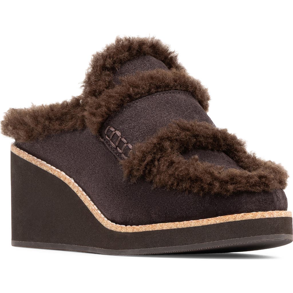 Donald Pliner Faux Shearling Lined Wedge Clog In Chocolate Brown