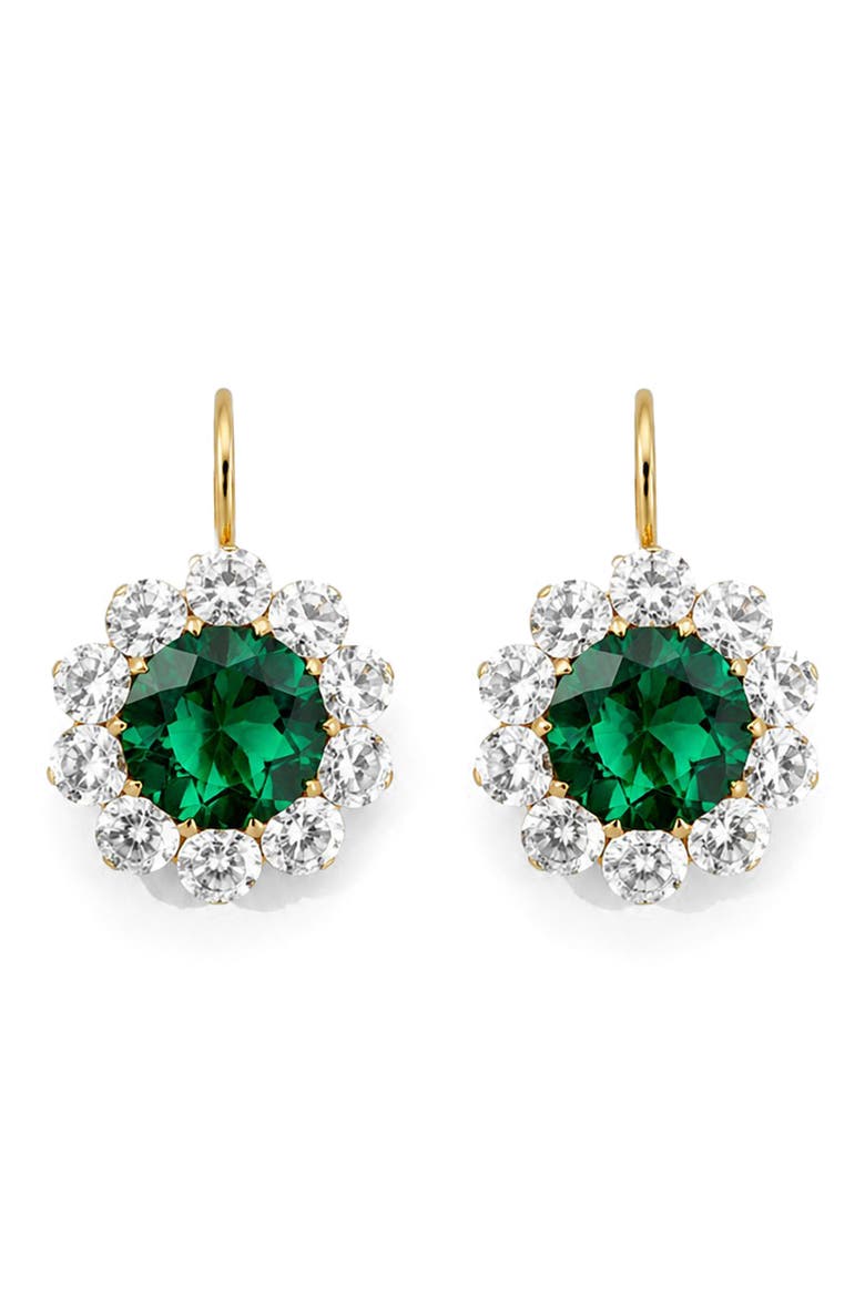 14k Gold Vermeil Emerald and Cubic Zirconia Flower Drop Earrings, Main, color, GOLD