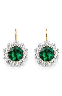 14k Gold Vermeil Emerald and Cubic Zirconia Flower Drop Earrings