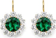 GABI RIELLE 14k Gold Vermeil Emerald and Cubic Zirconia Flower Drop Earrings