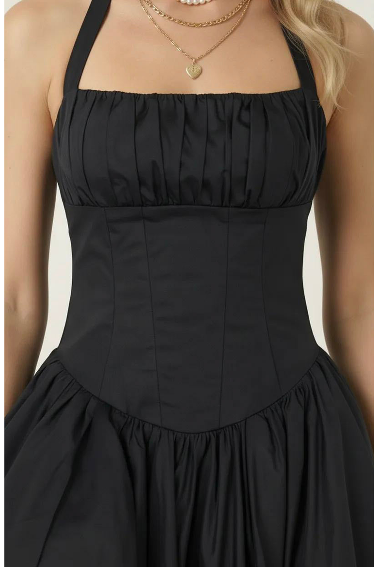 Halter Neck Corset Maxi Dress, Alternate, color, Black