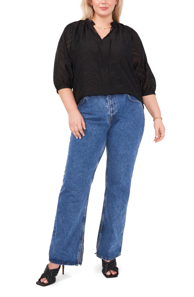 Vince Camuto Split Neck Puff Sleeve Top, Alternate, color,