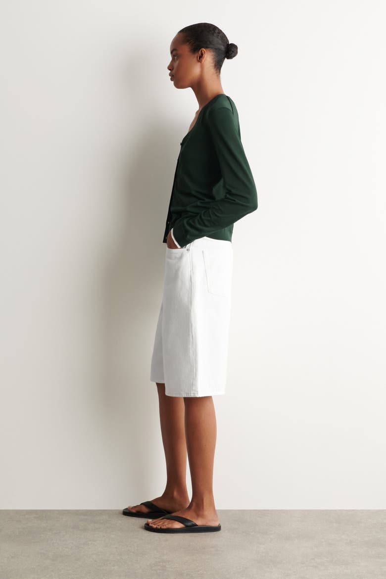 Layered-detail Knitted V-neck Cardigan, Alternate, color, DARK GREEN / WHITE